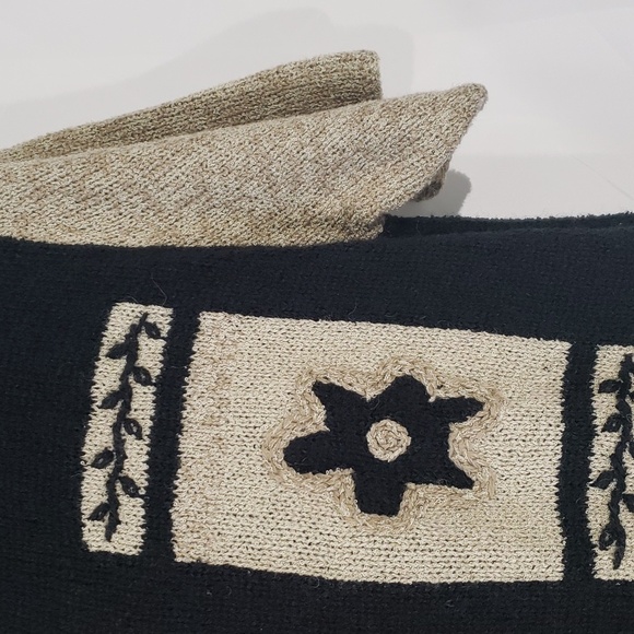 Hand embroidery short sleeve button front cardigan floral. Black and tan. - Picture 2 of 6